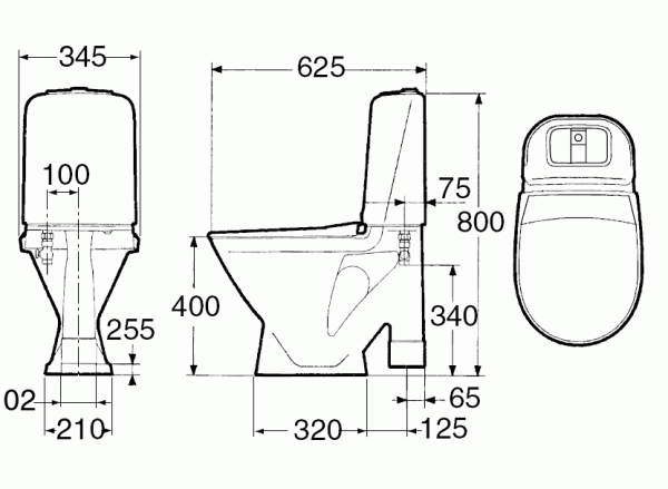 GUSTAVSBERG Basic 390 Унитаз с вертикальным выпуском, 6 л, стандартное сиденье c крышкой
